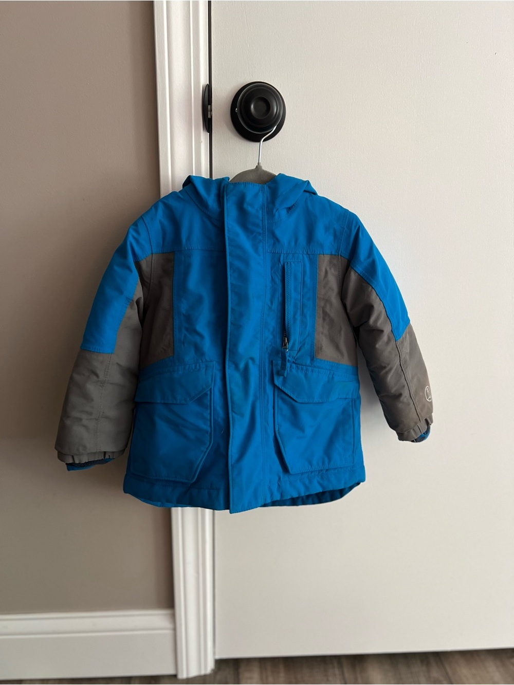 Lands' End Blue and Gray Insulated Kids Hooded Winter Coat